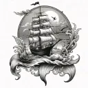 maritime scene tattoo design idea