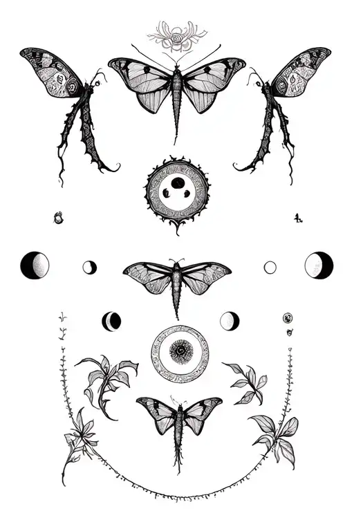Moon phases with Luna moth tattoo tattoo design idea