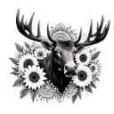 moose head outline filled with mandala and sunflowers tattoo design idea