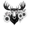moose head outline filled with mandala and sunflowers tattoo design idea