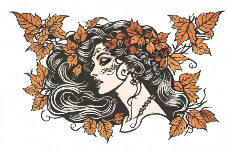 gypsy woman dryad autum tattoo design idea