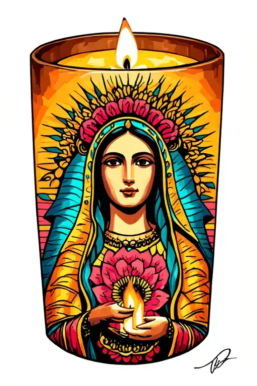 lady of Guadalupe candle tattoo design idea