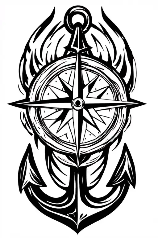 compass and anchor tattoo design idea