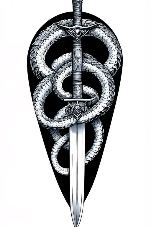 sabre fencing sword going, serpent coiling tattoo design idea