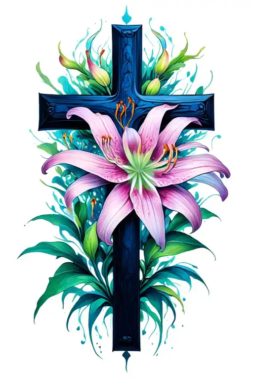 cross and spiderlily tattoo design idea