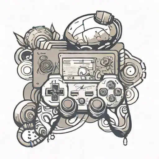 An abstract tattoo design inspired by the client's passion for cooking, with game controller elements subtly integrated into the background, symbolizing the balance between work and play tattoo design idea