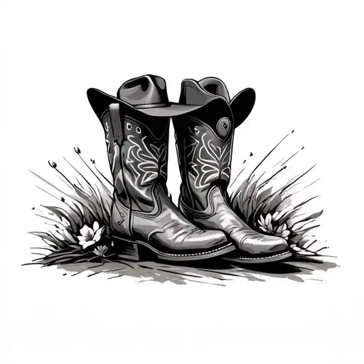 cowboy boots with trucker hat on top tattoo design idea