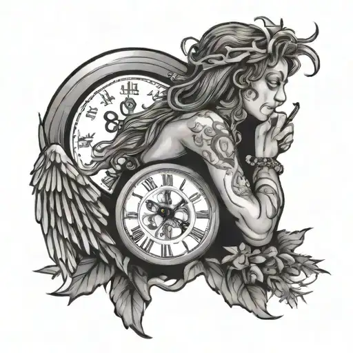 bad boy angel rolling weed drinking backward clock im ok mama bong  beer whiskey #23 tattoo design idea
