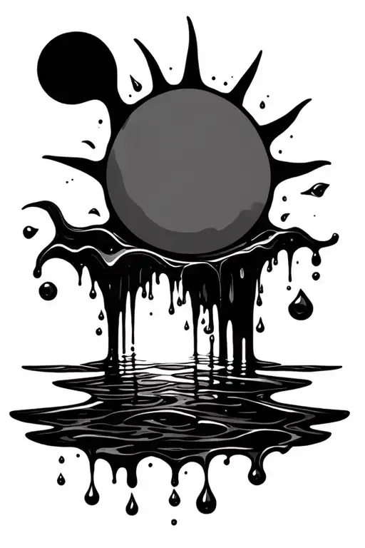 A drop of water, melt in the sea, with a bottom sun. tattoo design idea