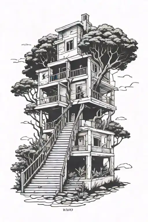 Avicii logo with truman show stairs, kygo tree tattoo design idea