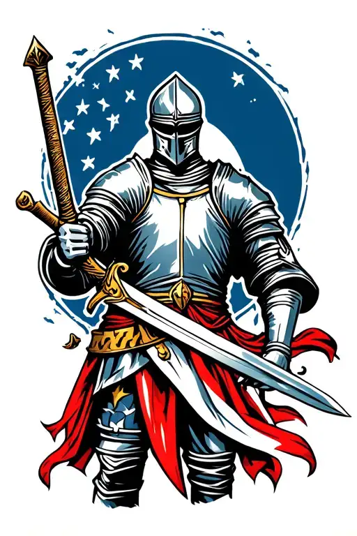 knight holding sword tattoo design idea