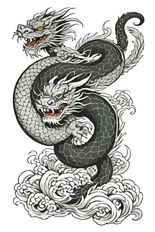 leo and dragon wrapped tattoo design idea
