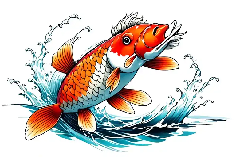 **Prompt:**  *"Generate a detailed Japanese-style tattoo design featuring a dynamic koi carp leaping out of water. Use tattoo design idea