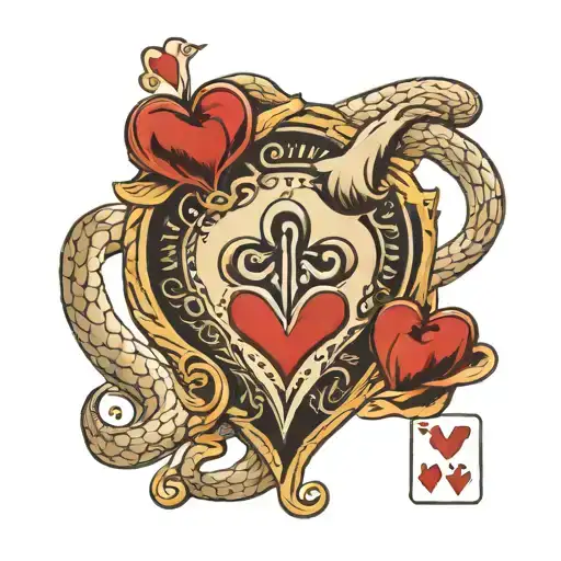 ace of hearts card, snake wrapped around it tattoo design idea