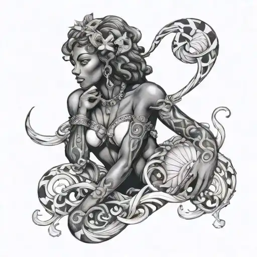 African American Aquarius goddess tattoo design idea