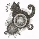 A dotwork mandala featuring elements from the Marauder's Map and a cat silhouette in the center tattoo design idea