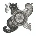 A dotwork mandala featuring elements from the Marauder's Map and a cat silhouette in the center tattoo design idea