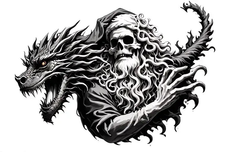 Santa Death with Medusa and A Dragon tattoo design idea