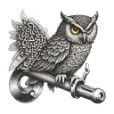 Create a dotwork tattoo featuring an owl perched on a wrench, symbolizing the client's love for mechanics tattoo design idea