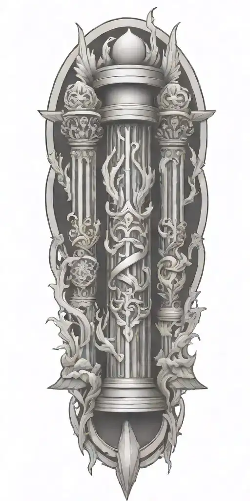 hebrew pillar of fire and pillar of cloud, legal motif of scales of justice, no actual pillar tattoo design idea