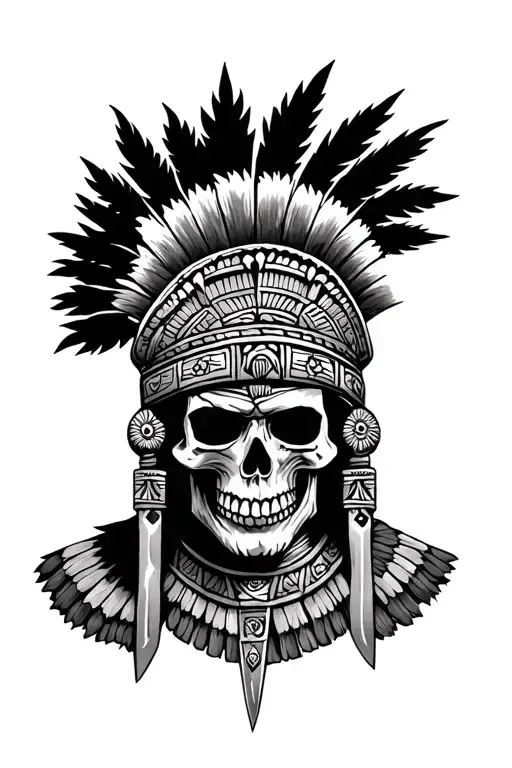 Inca warrior half face skull combined with the tumi knife of the Moche culture tattoo design idea