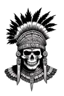 Inca warrior half face skull combined with the tumi knife of the Moche culture tattoo design idea