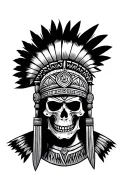 Inca warrior half face skull combined with the tumi knife of the Moche culture tattoo design idea