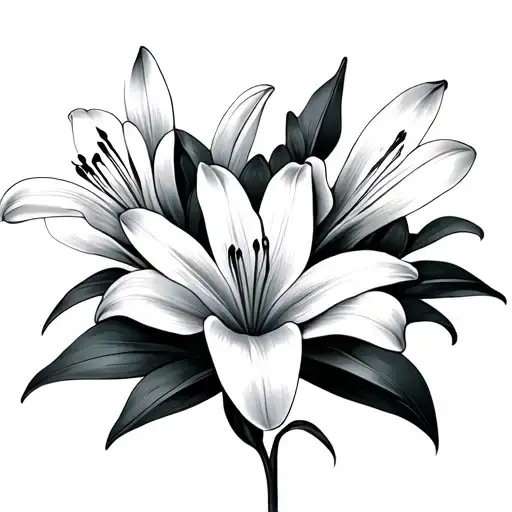 black grey tattoo with lily flowers, something relate to peace of mind and spiritual peace  tattoo design idea