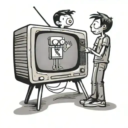 two stick figures watching an old television  tattoo design idea