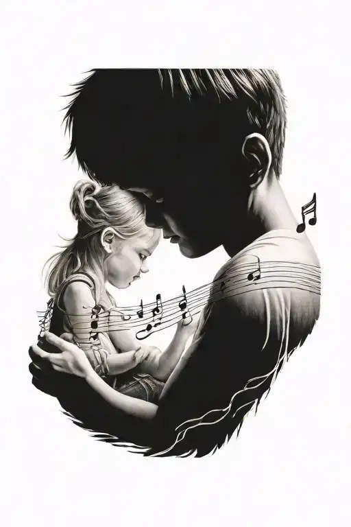 brother and sister playing sunset music notes tattoo design idea