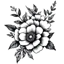 A graceful cute little tattoo with flowers for a girl on the leg and less black tattoo design idea