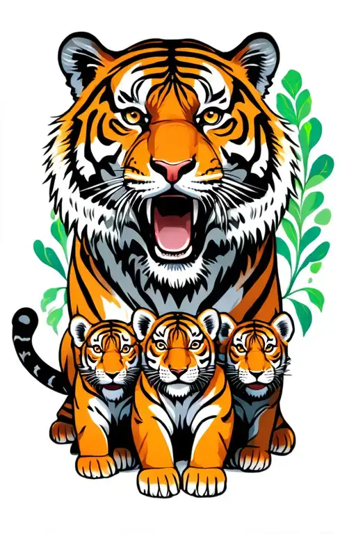 tiger with 3 cubs tattoo design idea