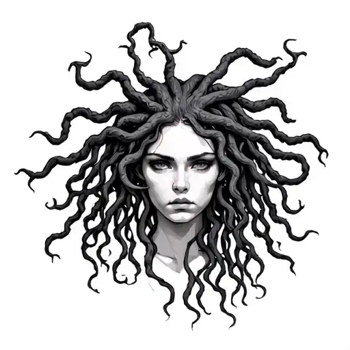 Medusa dread locks for hair tattoo design idea