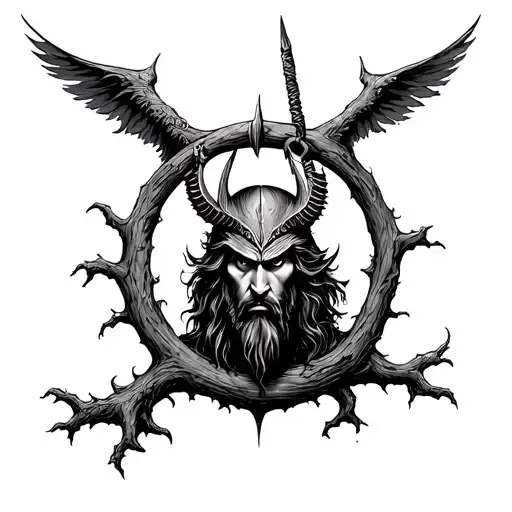 Odin Hanging From Yggdrasil tattoo design idea