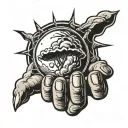 Atomic bomb exploding from the palm of a hand. Very simple traditional blackwork design for a flash tattoo tattoo design idea