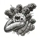 Atomic bomb exploding from the palm of a hand. Very simple traditional blackwork design for a flash tattoo tattoo design idea