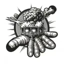 Atomic bomb exploding from the palm of a hand. Very simple traditional blackwork design for a flash tattoo tattoo design idea