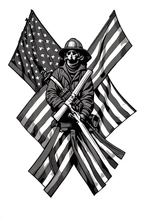 fallen firefighter flag tattoo design idea