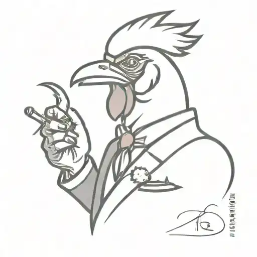 Gangster rooster smoking pipe smoke tattoo design idea