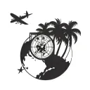 A palm tree silhouette on a globe, with a compass pointing towards Miami, symbolizing the traveler's love for exploring new places tattoo design idea