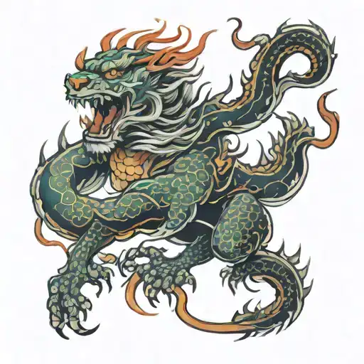 dragon lion fire tattoo design idea