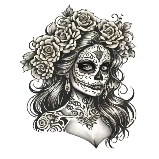 day of the dead woman hair tattoo design idea