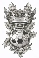 soccer ball wearing a king crown and laurels around  tattoo design idea