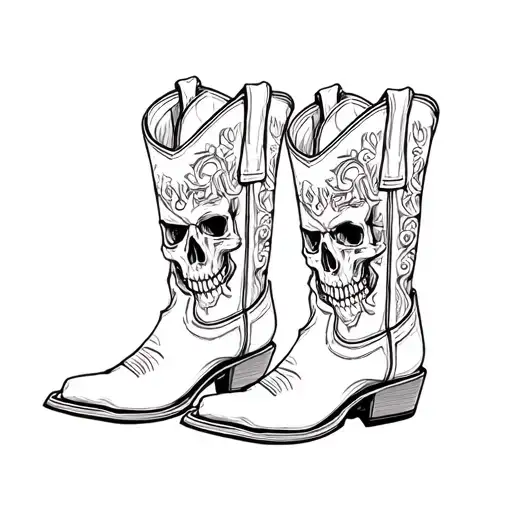 cowboy boots and skull tattoo design idea