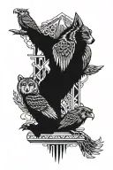 Totem pole with bear, wolf, eagle, and owl perched tattoo design idea
