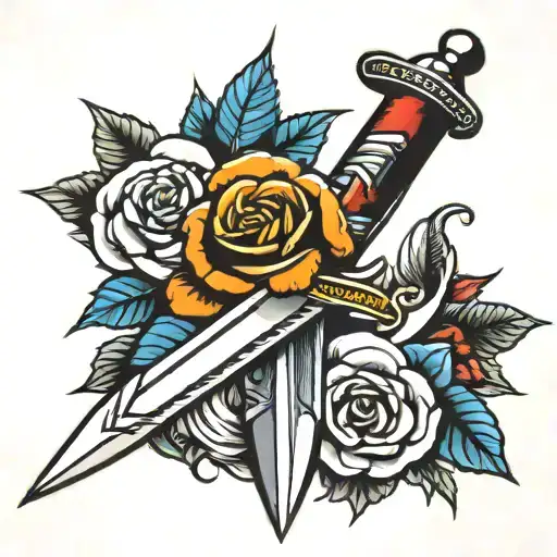 American traditional dagger tattoo design idea