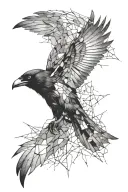 Shattered glass and a crow flying tattoo design idea