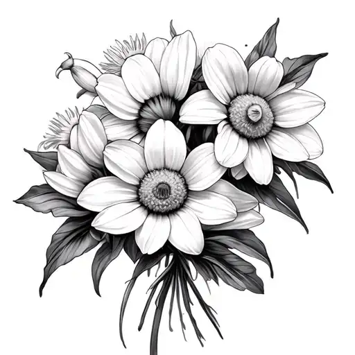 daisy & daffodil bouquet tattoo design idea