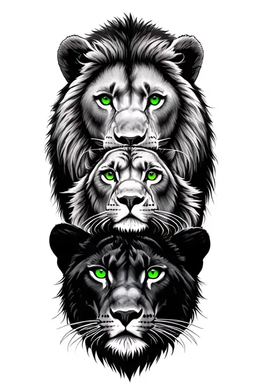 separate lion and bear and panther with green eyes tattoo design idea