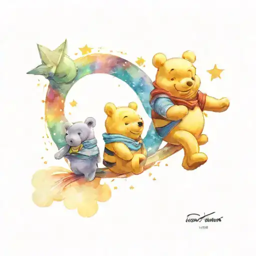 winnie the pooh and friends flying in space themed tattoo tattoo design idea